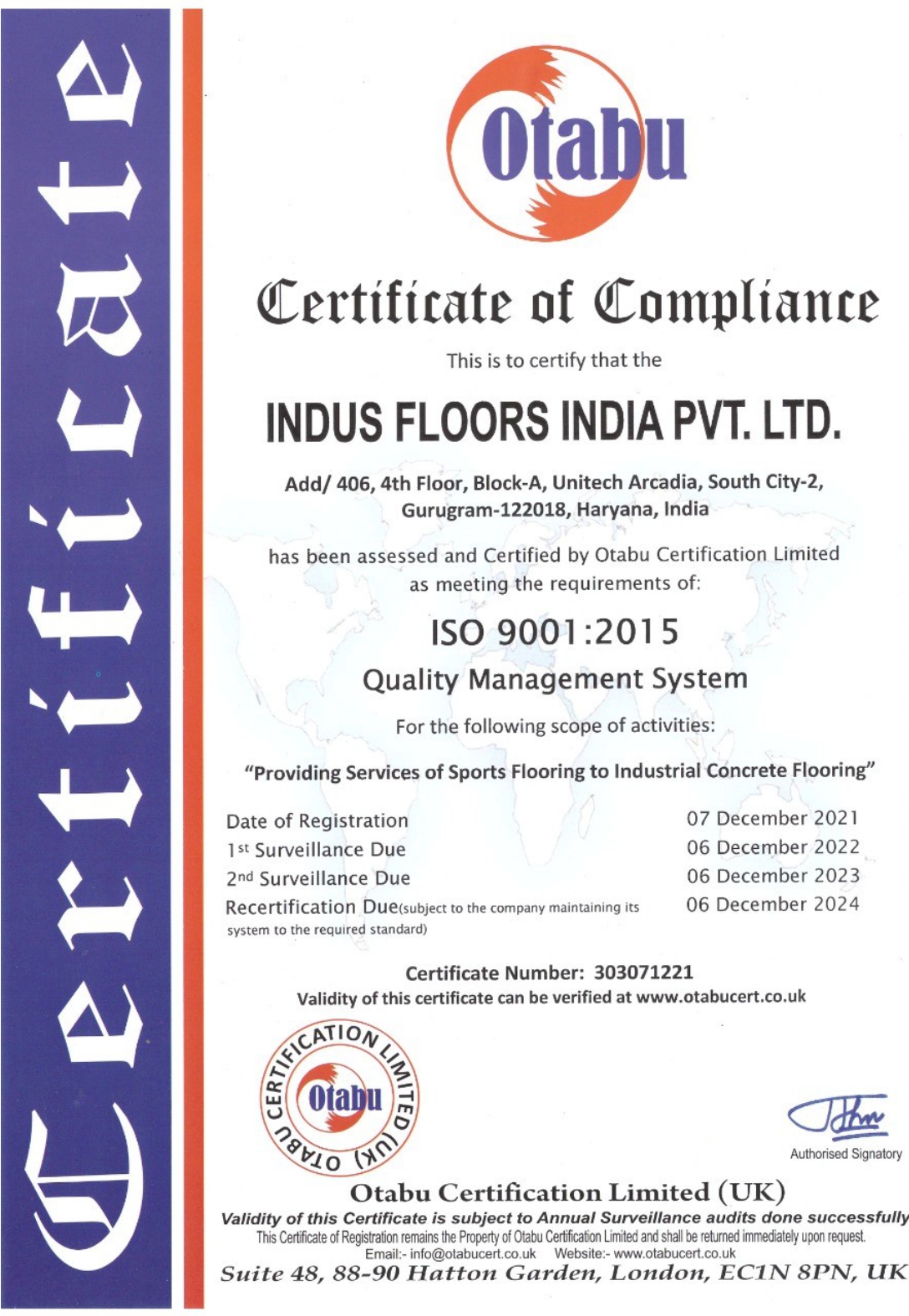 Achieving Excellence with ISO 9001:2015 Certification – Indus Floors India Pvt. Ltd.